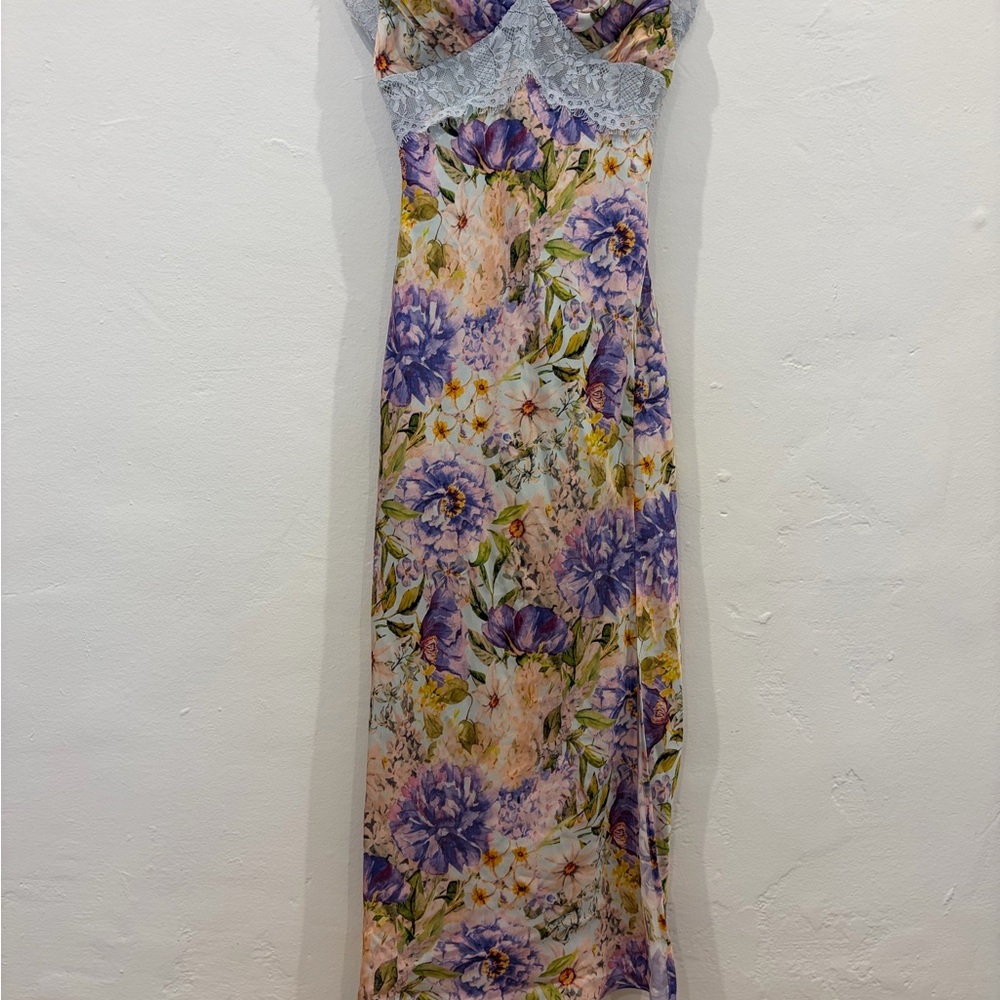 ASTR the label floral lace trim midi dress NWT